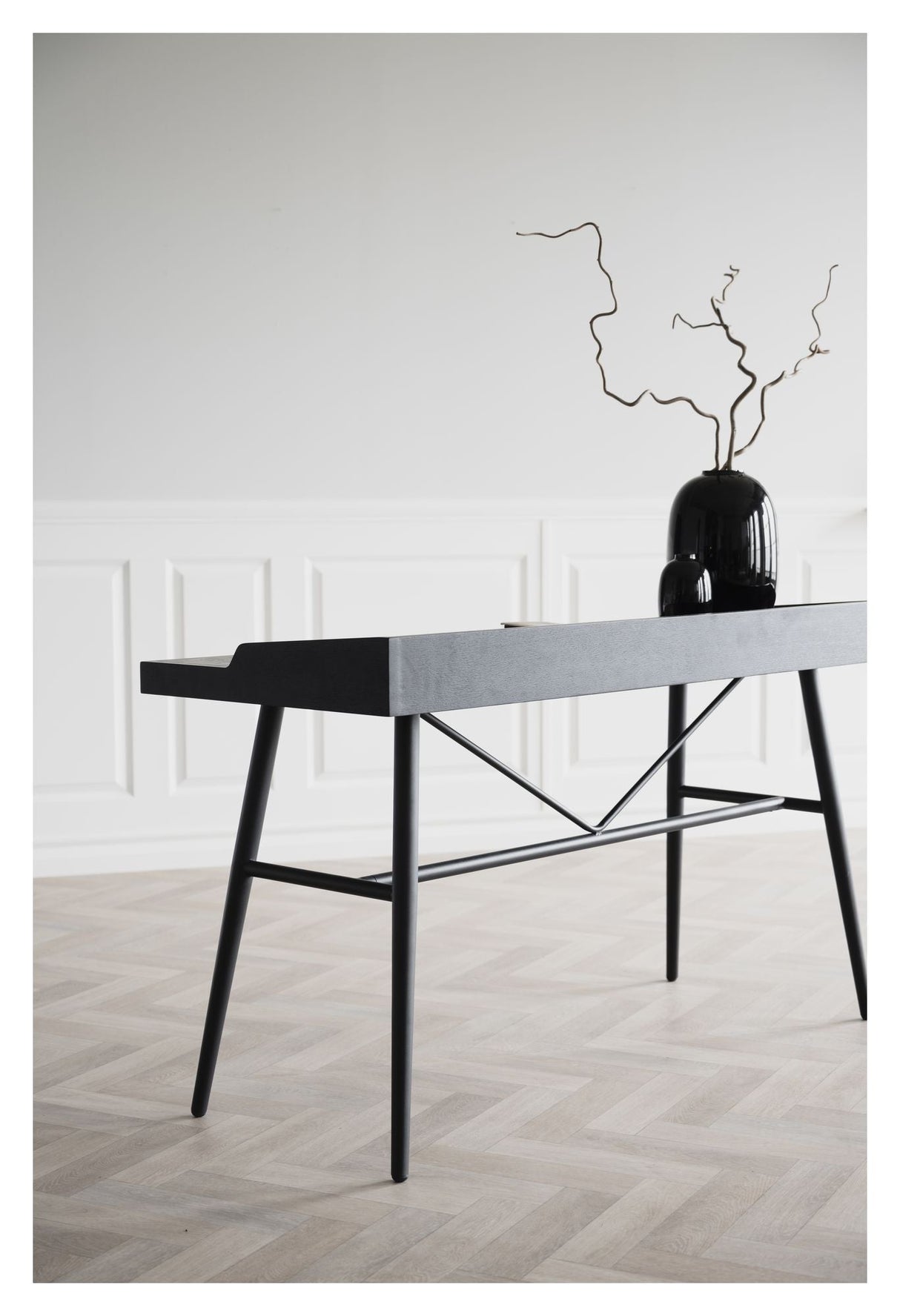 Springdale Desk, Black Lacquered Ash Veneer and Metal