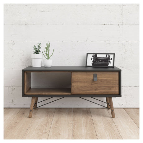 Ry Coffee table with 1 drawer - Walnut look/Mat Black