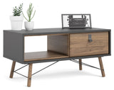 Ry Coffee table with 1 drawer - Walnut look/Mat Black