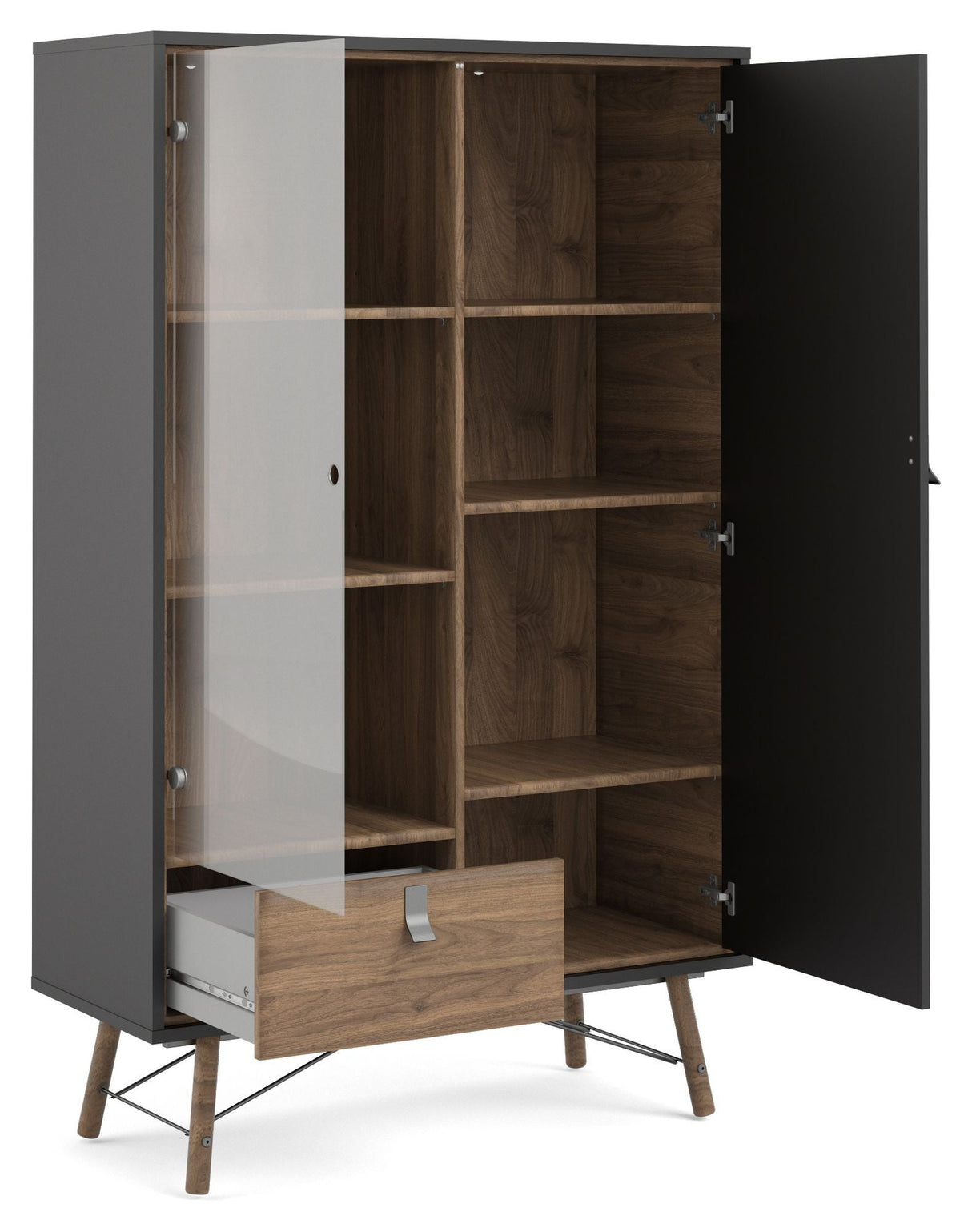 Ry Wine Cabinet - Matt Black/Walnut Look