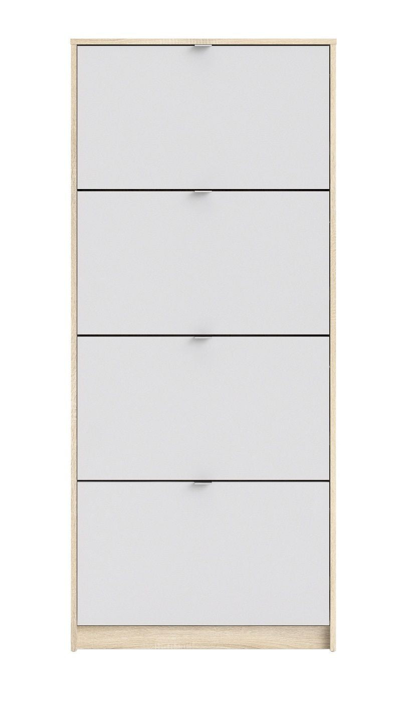 Shoes Shoe cabinet 4 folding doors with 2 compartments - Oak structure/White