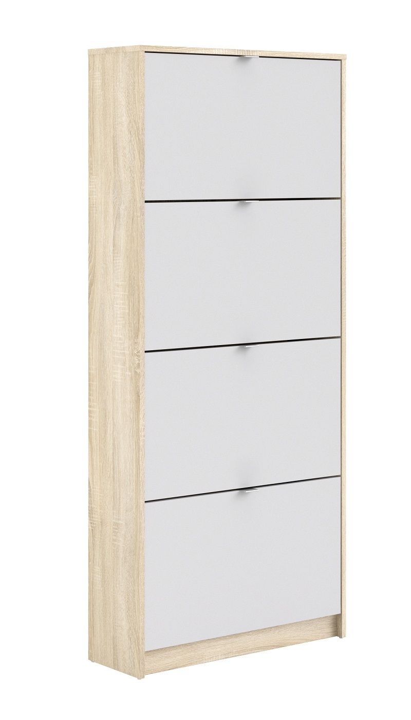 Shoes Shoe cabinet 4 folding doors with 2 compartments - Oak structure/White