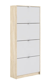 Shoes Shoe cabinet 4 folding doors with 2 compartments - Oak structure/White