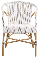 Madeleine Exterior Garden Chair, White w/capucchino dot