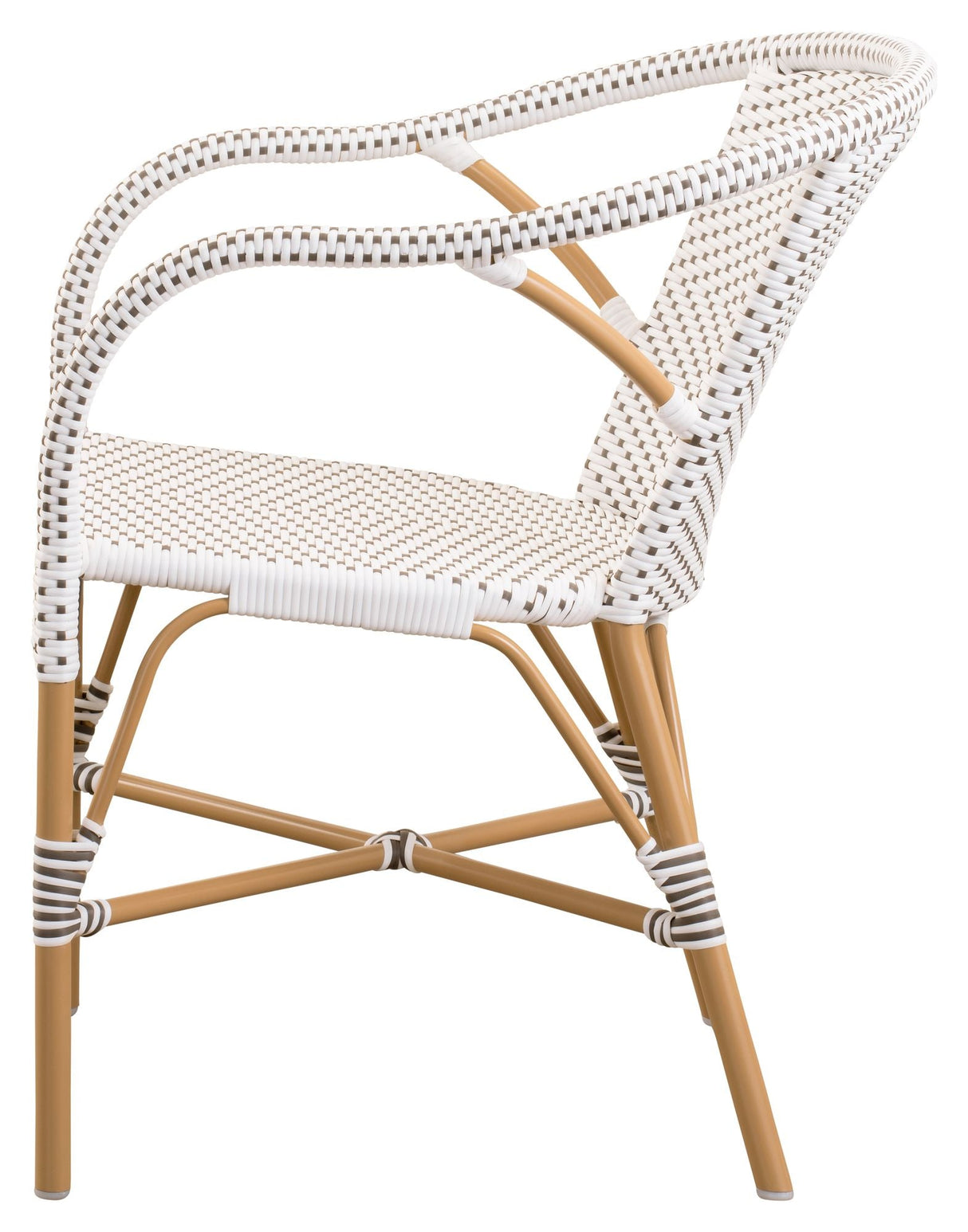 Madeleine Exterior Garden Chair, White w/capucchino dot