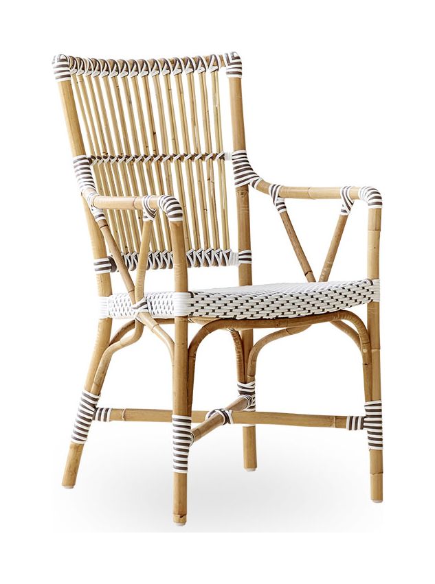 Monique Cafe Chair with Armrests, Rattan, White/Cappuchino dot