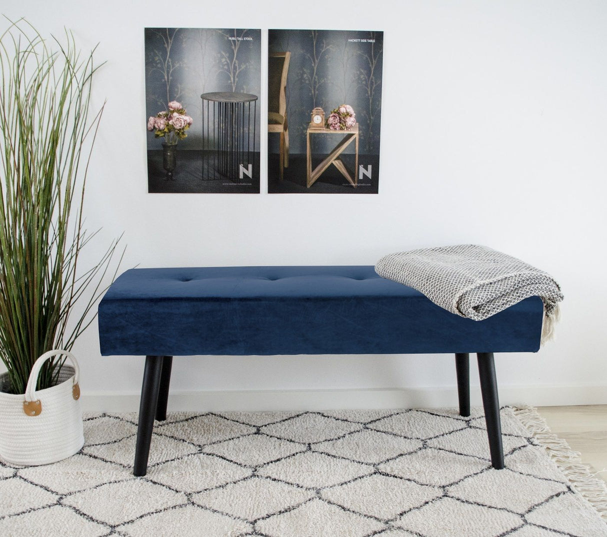 Skiby Bench with velvet, Dark blue