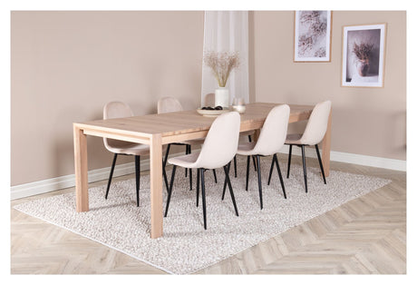 Sleek Dining table w. Extension with 6 Polar Chairs, Beige Velour