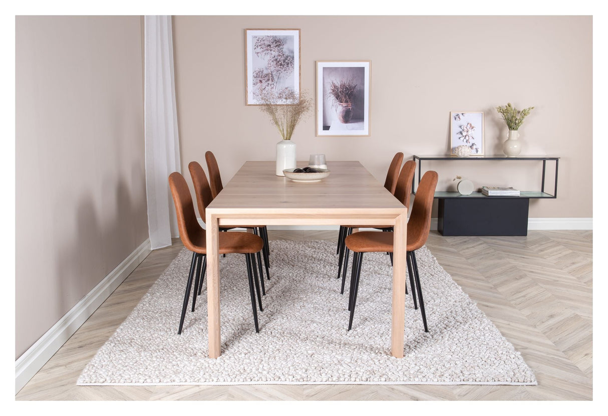 Sleek Dining table w. Extension with 6 Polar chairs, Brown