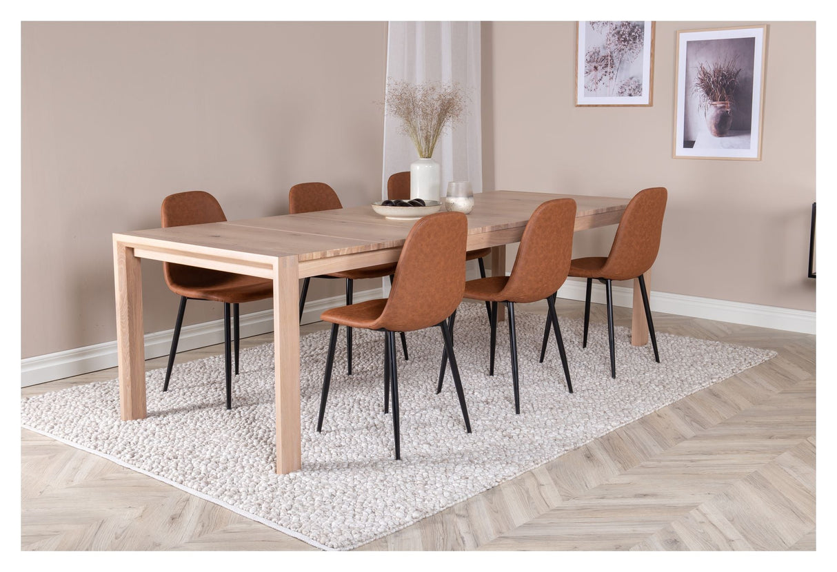 Sleek Dining table w. Extension with 6 Polar chairs, Brown