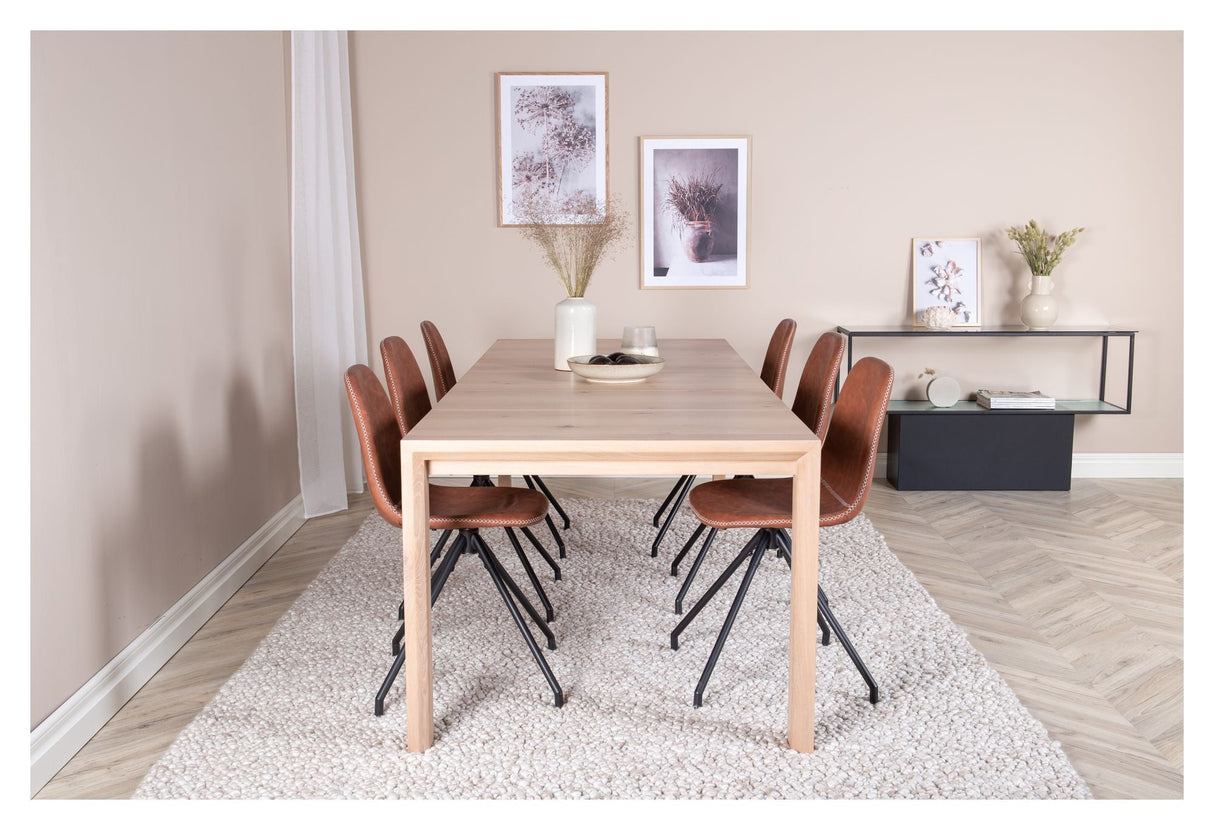 Sleek Dining table w. Extension with 6 Polar Chairs w. spin, Brown PU