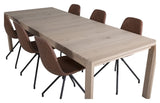 Sleek Dining table w. Extension with 6 Polar Chairs w. spin, Brown PU