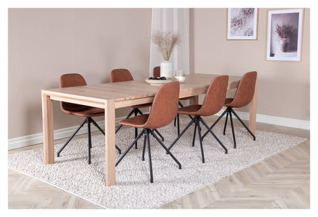 Sleek Dining table w. Extension with 6 Polar Chairs w. spin, Brown PU