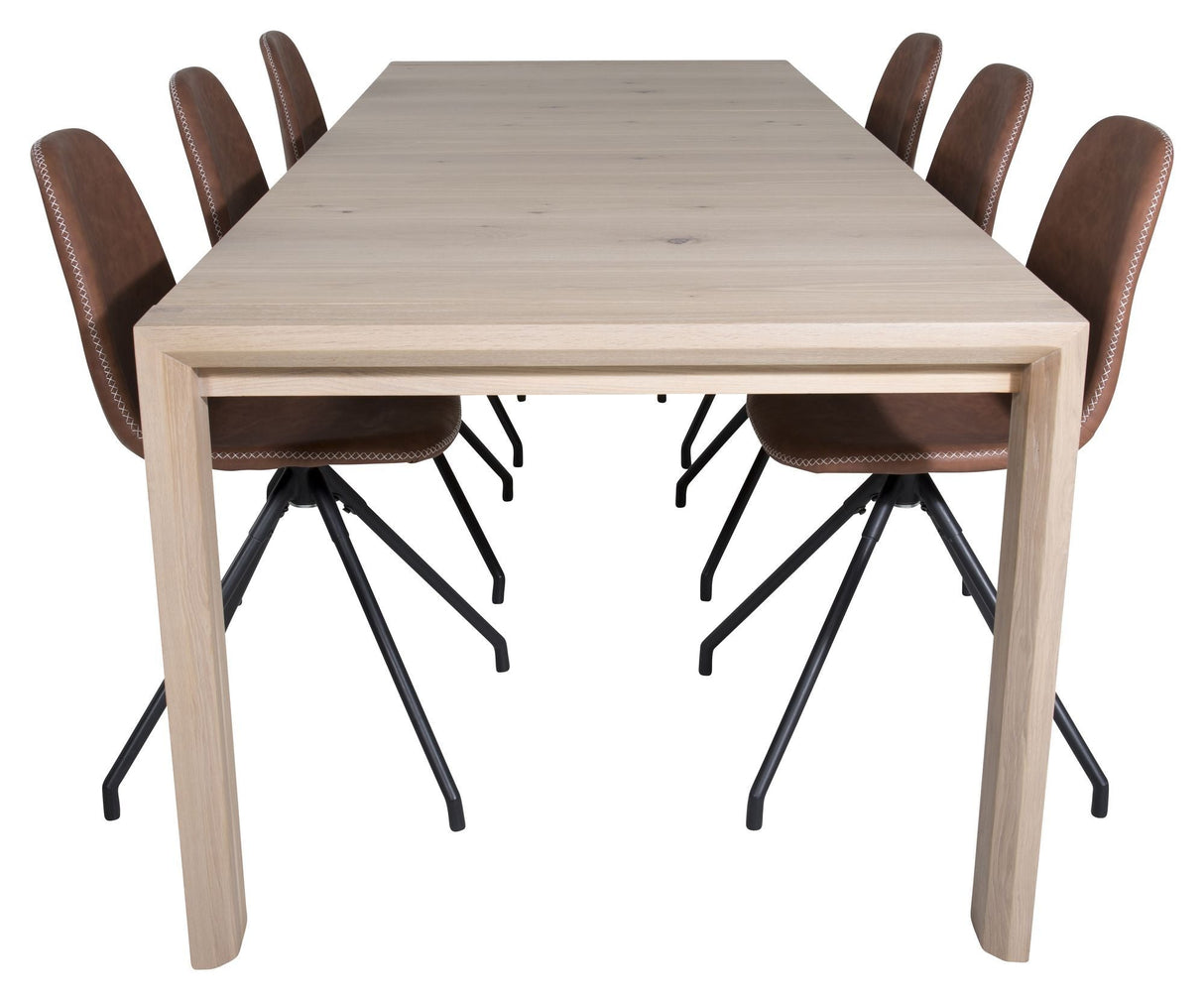 Sleek Dining table w. Extension with 6 Polar Chairs w. spin, Brown PU