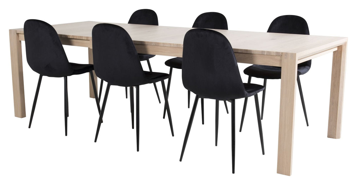 Sleek Dining table w. Extension with 6 Polar Chairs, Black Velvet