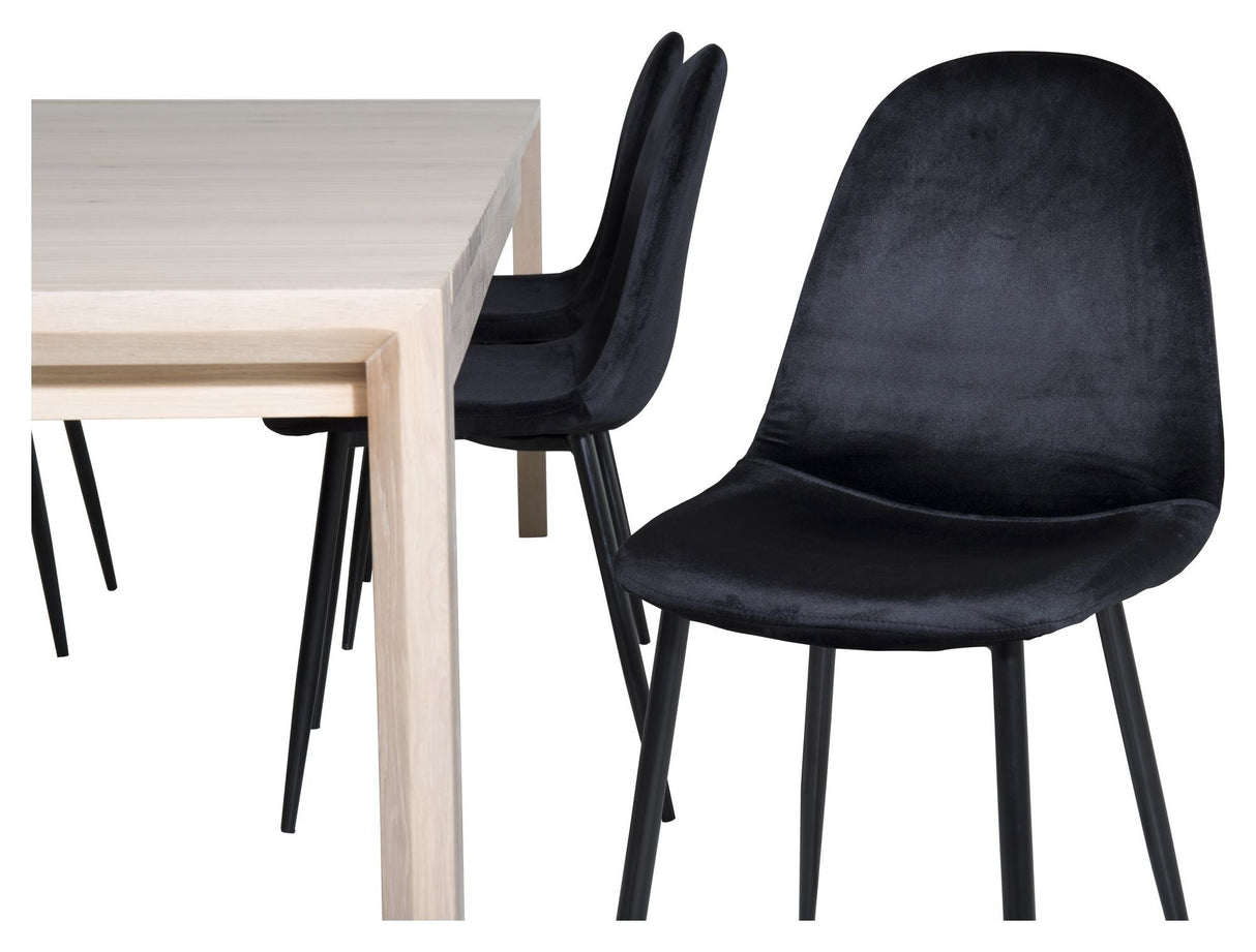 Sleek Dining table w. Extension with 6 Polar Chairs, Black Velvet