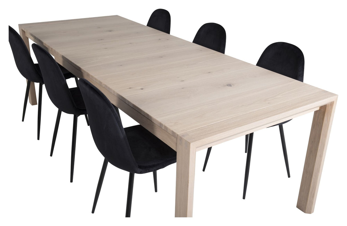 Sleek Dining table w. Extension with 6 Polar Chairs, Black Velvet