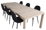 Sleek Dining table w. Extension with 6 Polar Chairs, Black Velvet