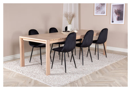 Sleek Dining table w. Extension with 6 Polar Chairs, Black Velvet