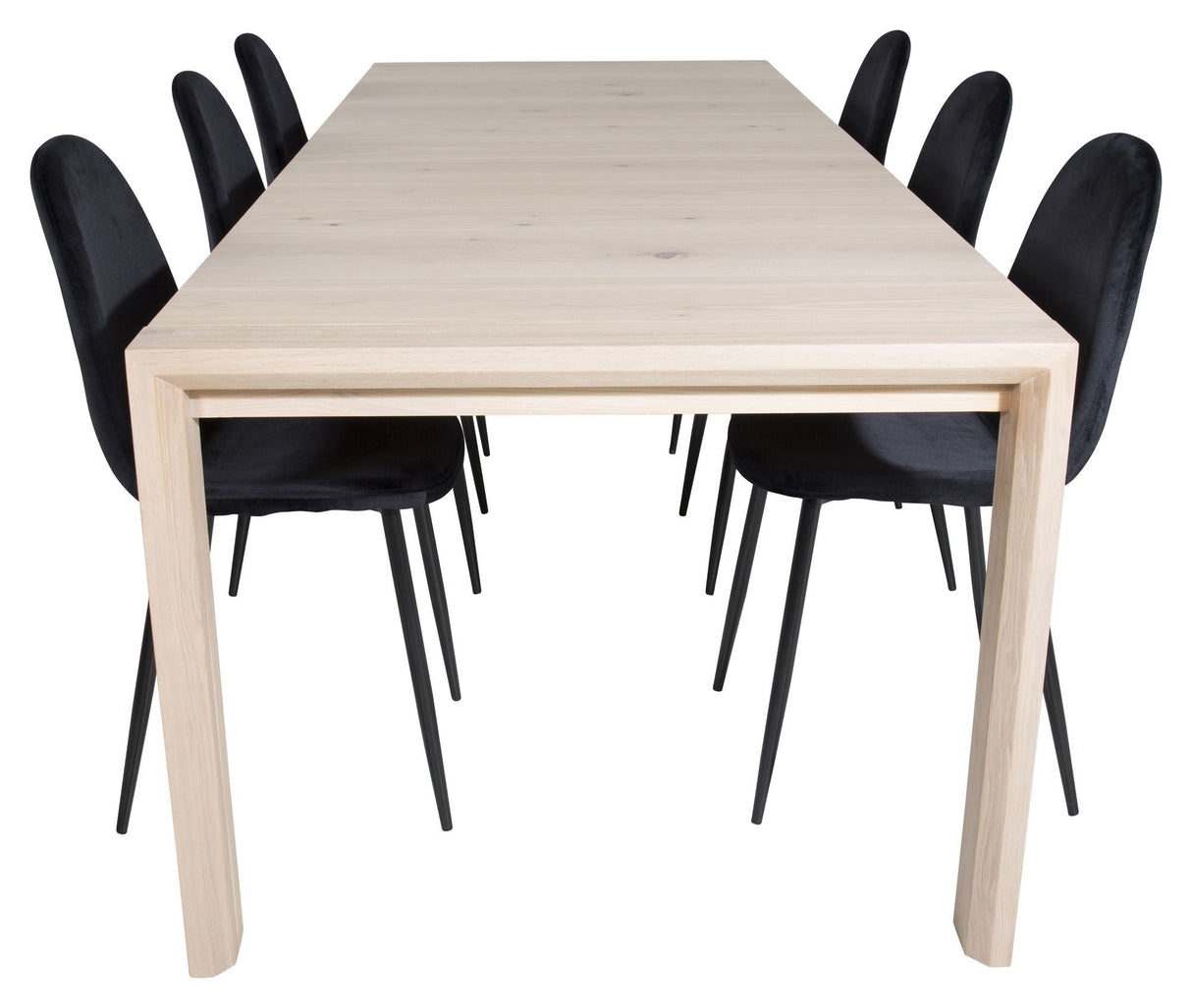 Sleek Dining table w. Extension with 6 Polar Chairs, Black Velvet