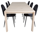 Sleek Dining table w. Extension with 6 Polar Chairs, Black Velvet