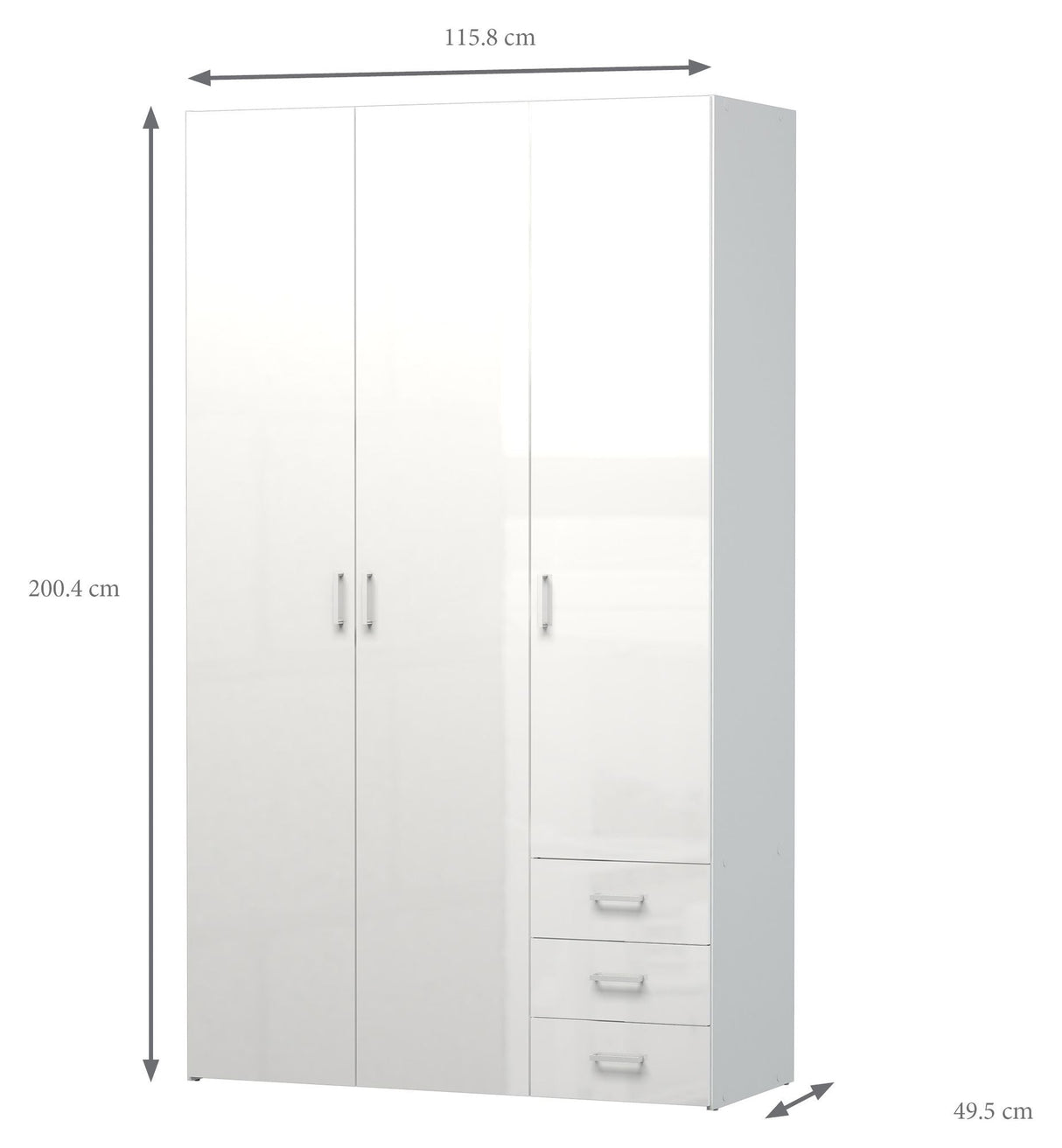 Space Wardrobe - White high gloss w/drawers