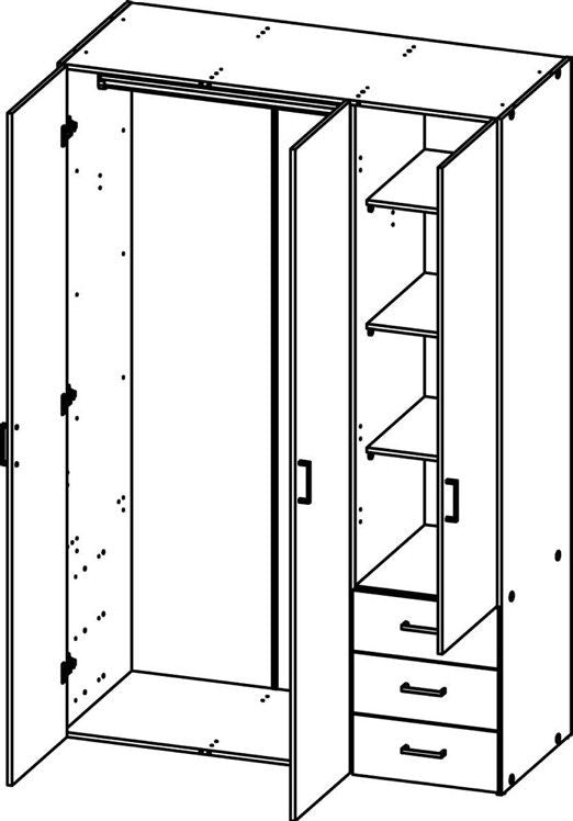 Space Wardrobe - Light wood/High gloss w/drawers