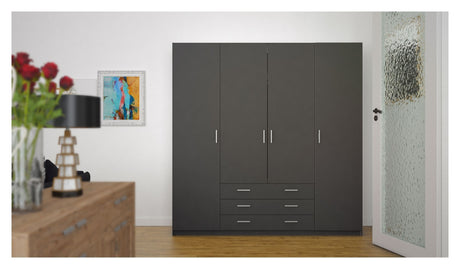 Sprint Wardrobe 4 doors and 3 drawers - Gray