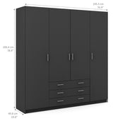 Sprint Wardrobe 4 doors and 3 drawers - Gray