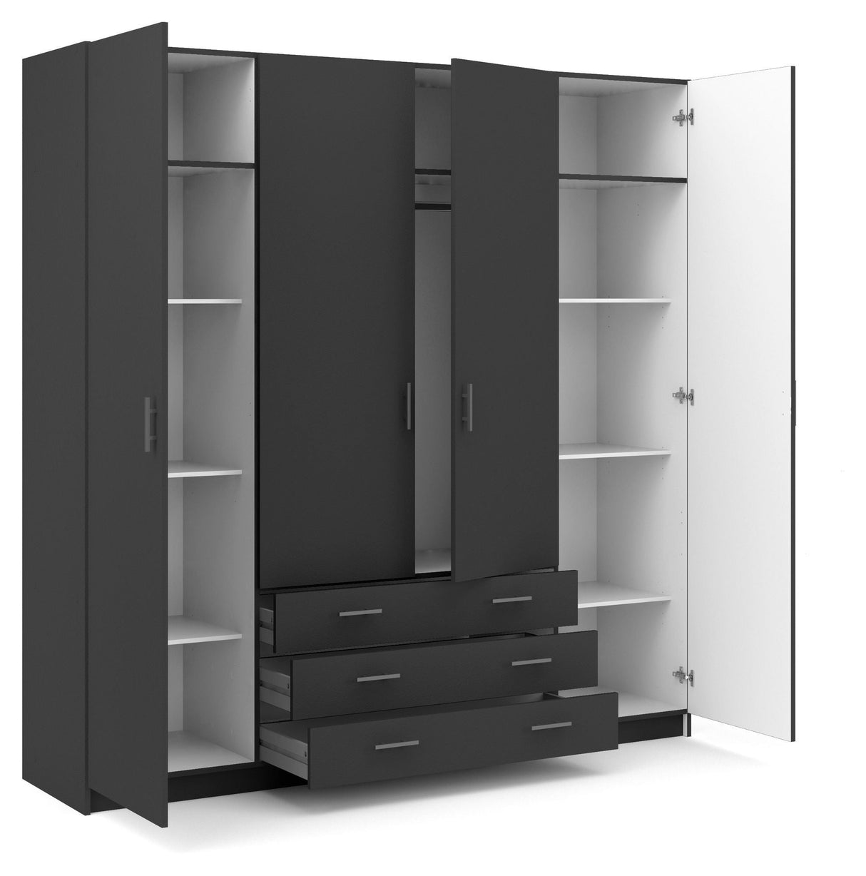 Sprint Wardrobe 4 doors and 3 drawers - Gray