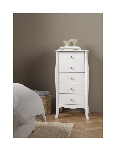 Baroque Chest narrow with 5 drawers, White