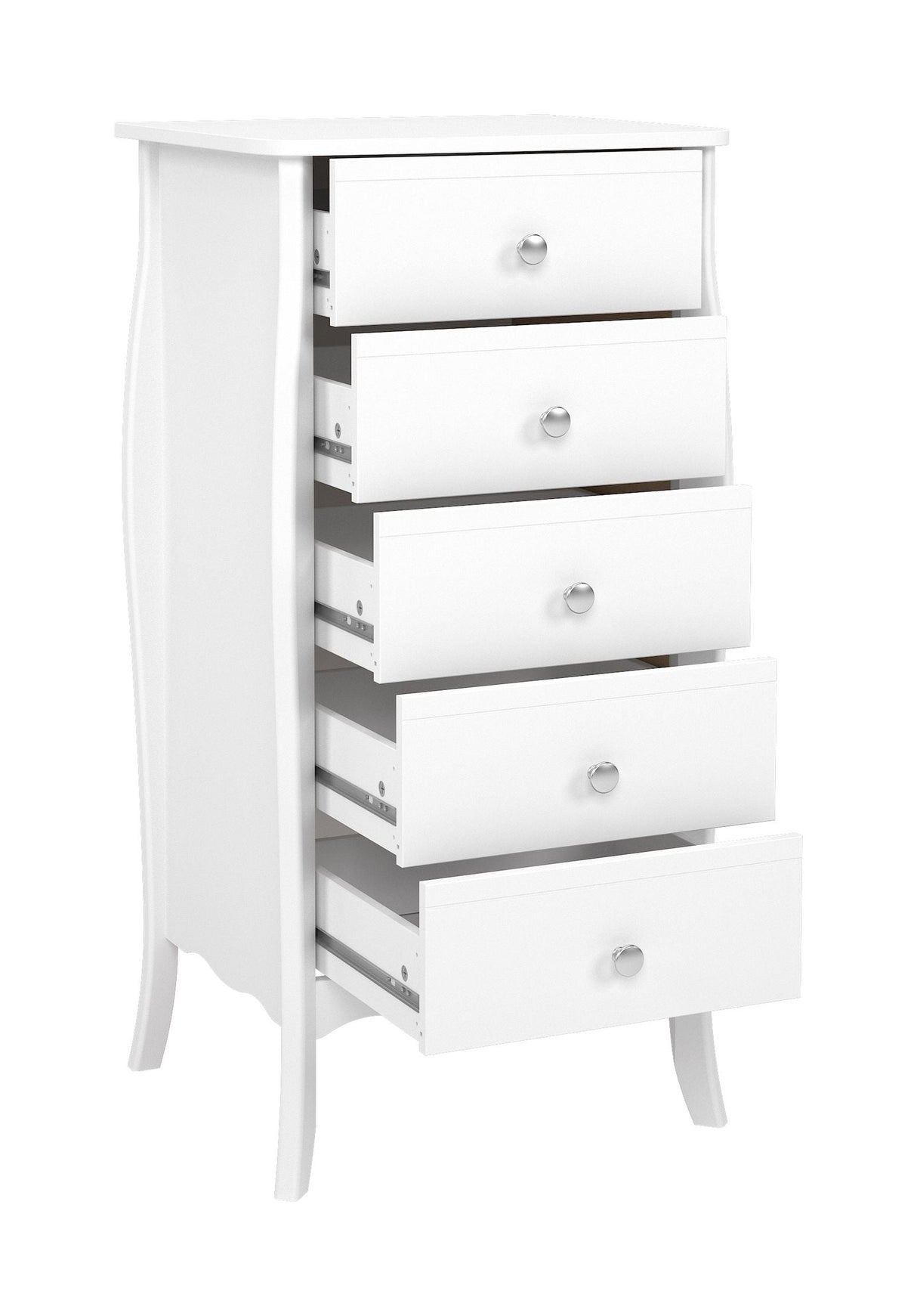 Baroque Chest narrow with 5 drawers, White