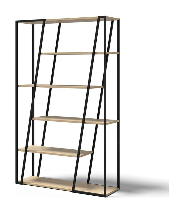 Albi Bookshelf, Light Oak/Black Metal, 120x38x197