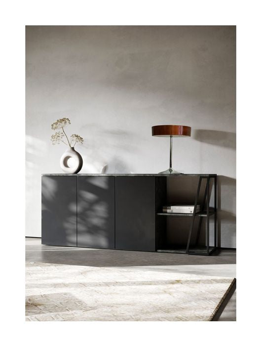 Albi Sideboard, Concrete/Black Metal, 190x45x81