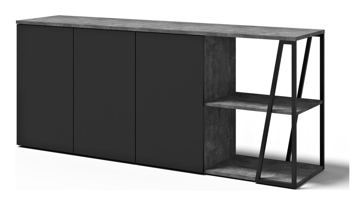 Albi Sideboard, Concrete/Black Metal, 190x45x81