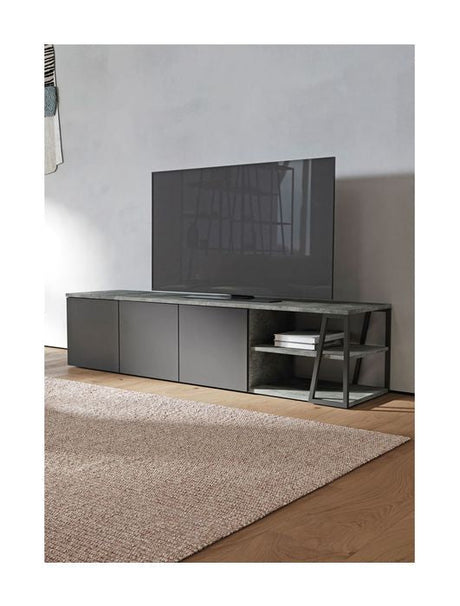 Albi TV Table 190, Concrete/Black Metal, 190x45x45