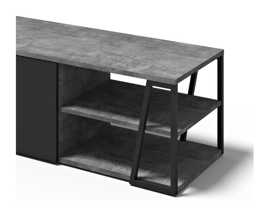 Albi TV Table 190, Concrete/Black Metal, 190x45x45