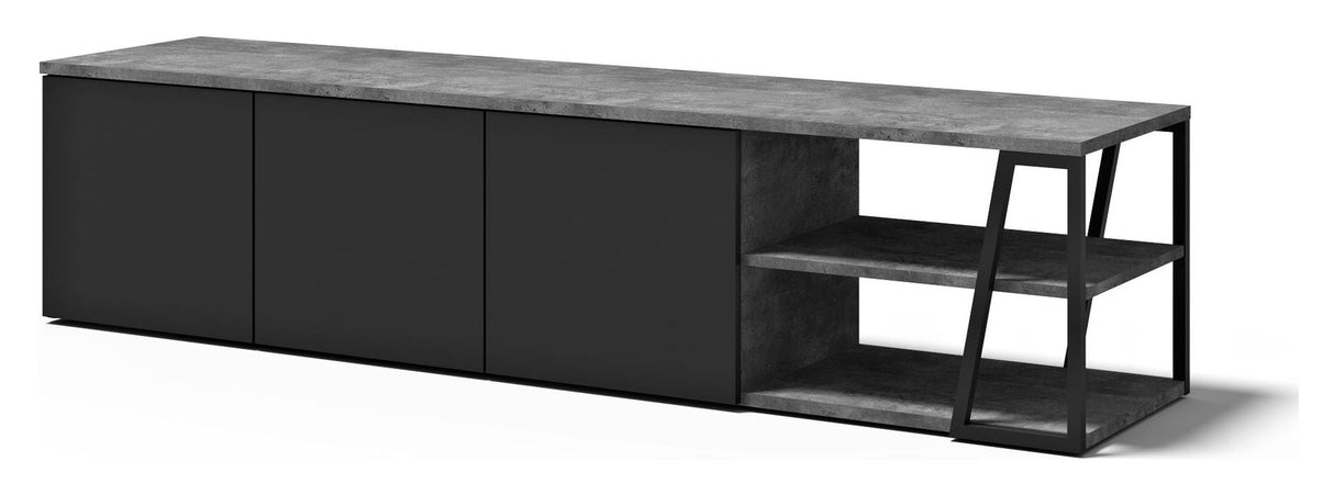 Albi TV Table 190, Concrete/Black Metal, 190x45x45