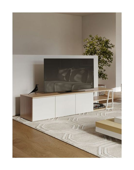 Albi TV Table 190, Light Oak/White Metal, 190x45x45