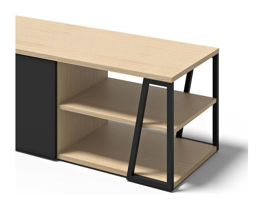 Albi TV Table 190, Light Oak/Black Metal, 190x45x45