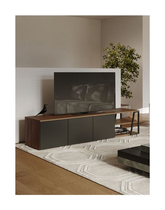 Albi TV Table 190, Walnut/Black Metal, 190x45x45