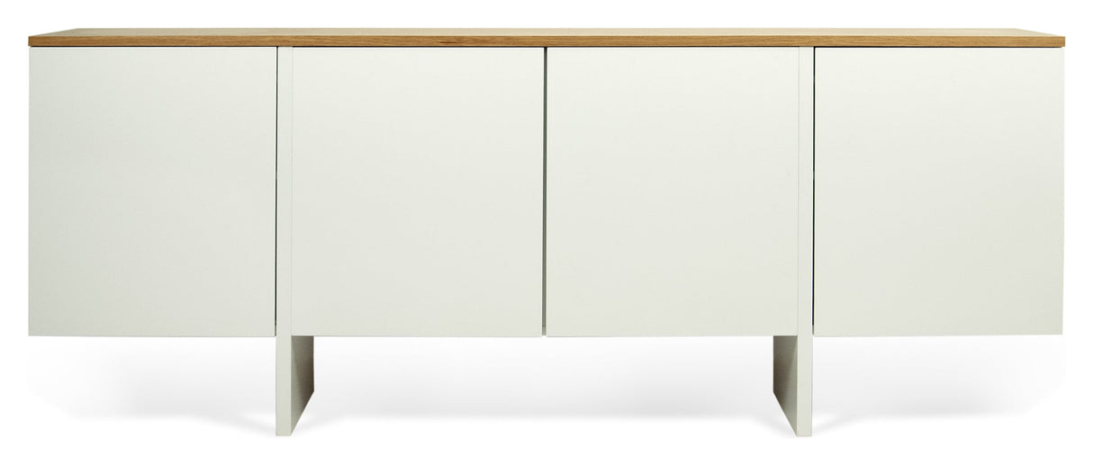 Edge Sideboard with 4 doors, Matte white/Oak veneer top