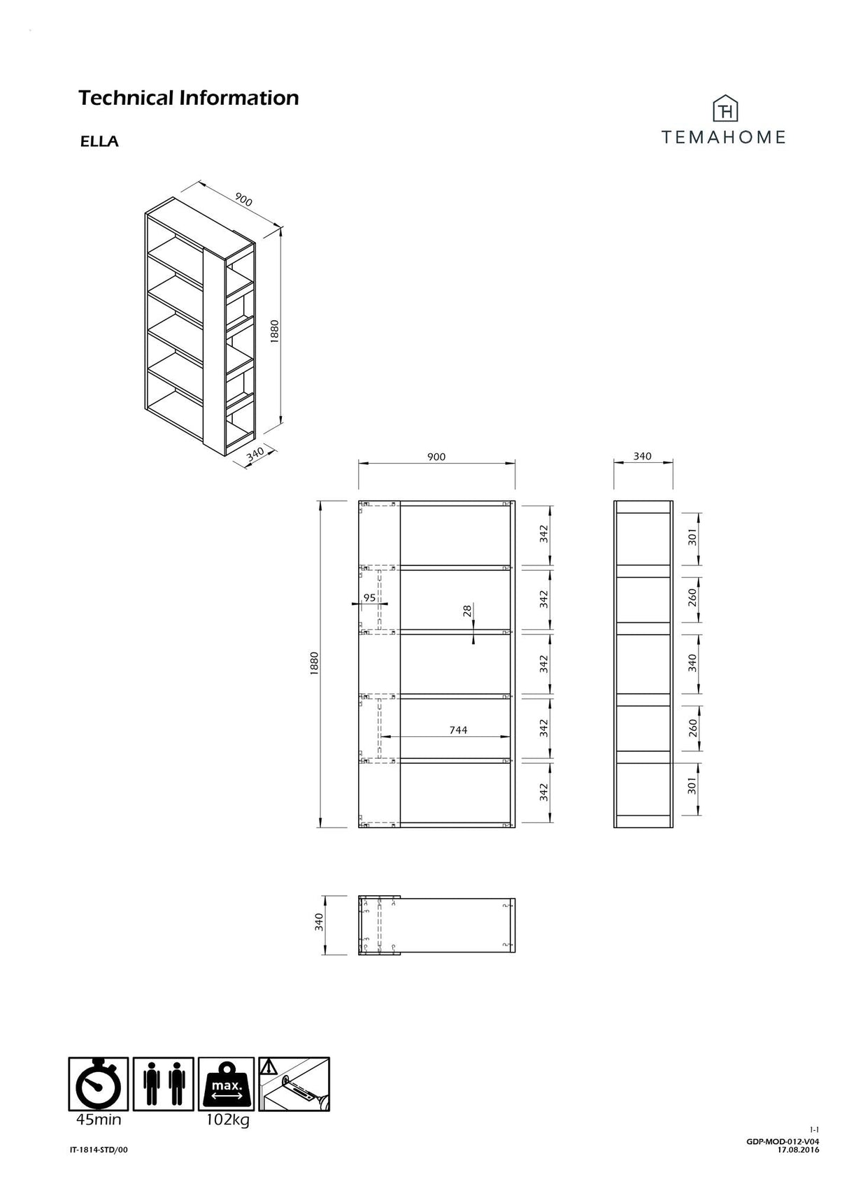 Ella Bookshelf, White/nature