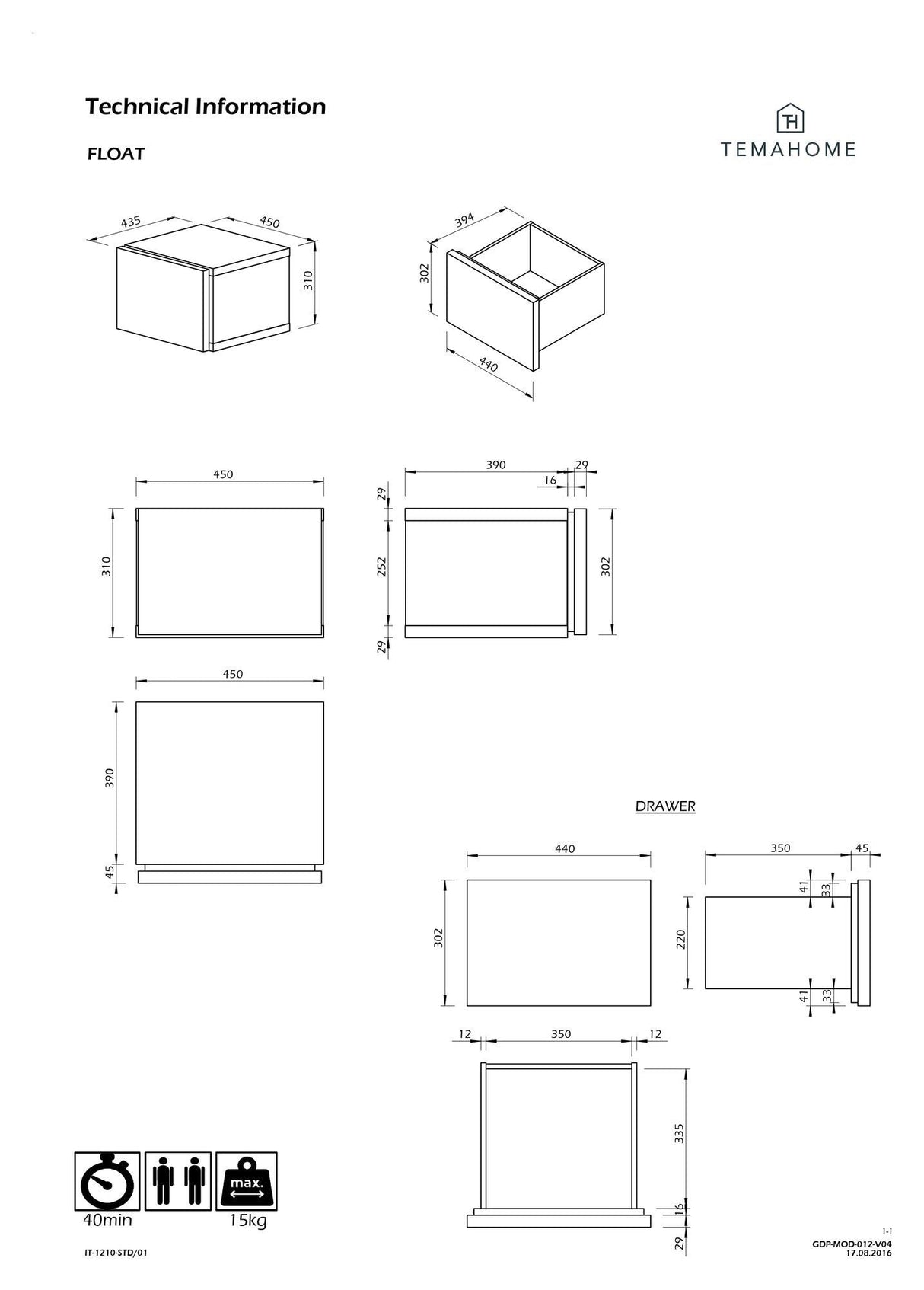 Float Bedside table w. drawer - White