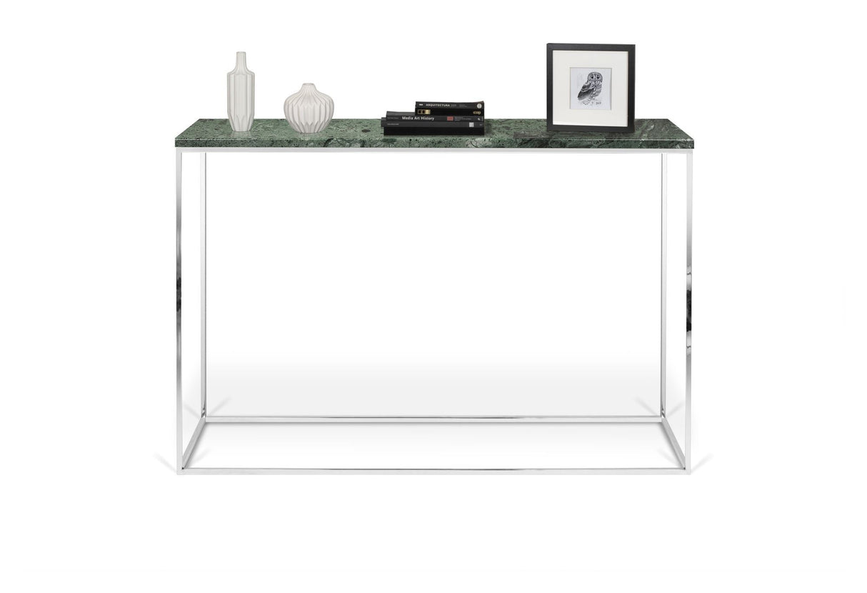 Gleam Console table with white base, Green Marble, 76x120