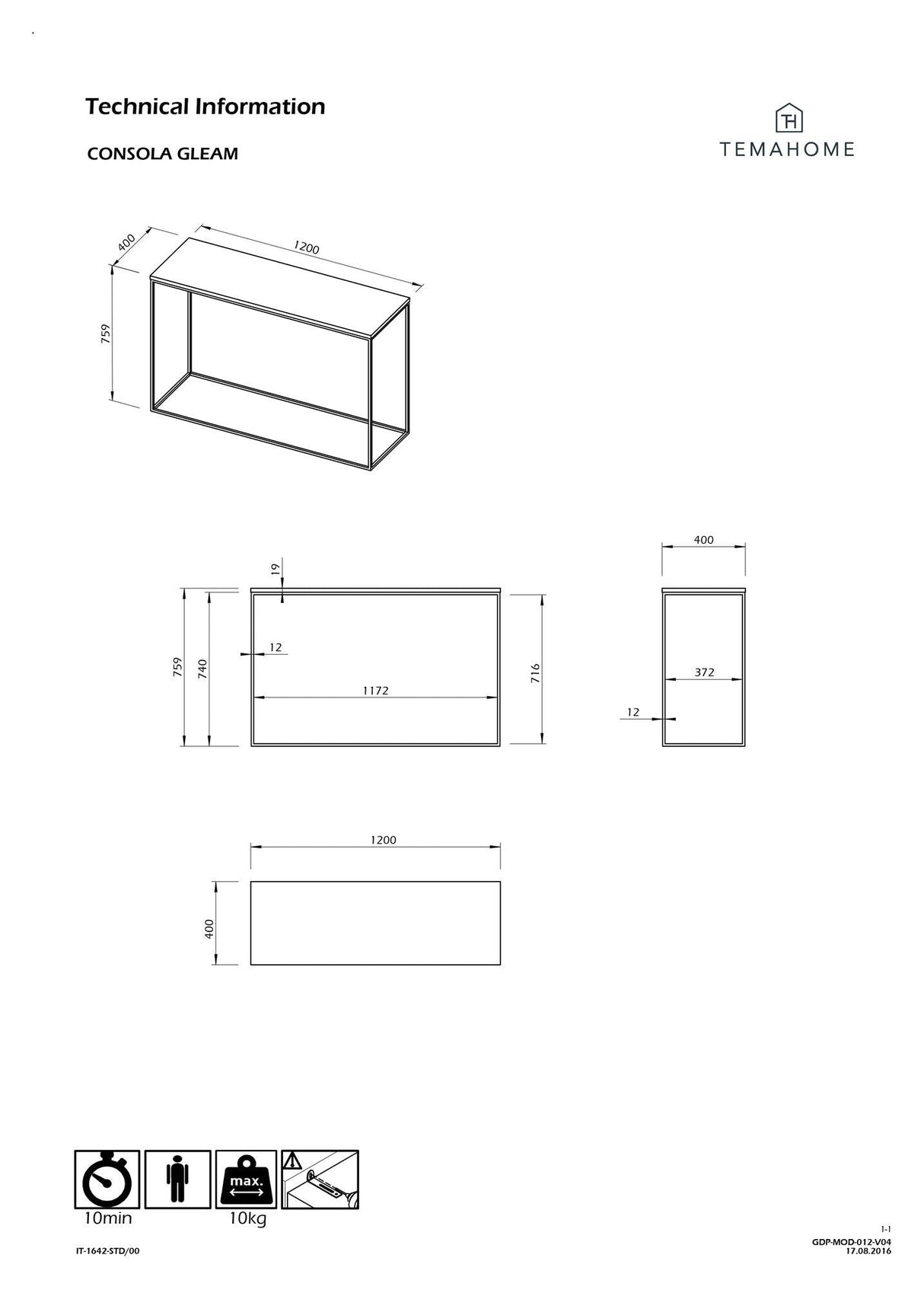 Temahome Gleam Console Table - Walnut Define