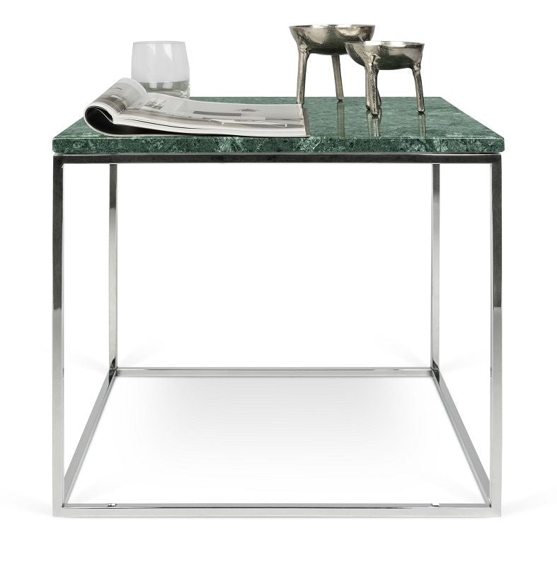 Temahome Gleam Side table - Green marble, chrome frame 50 cm