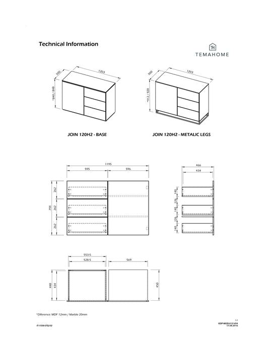 Join Sideboard, Mat white/Oak Top, 120x50x84