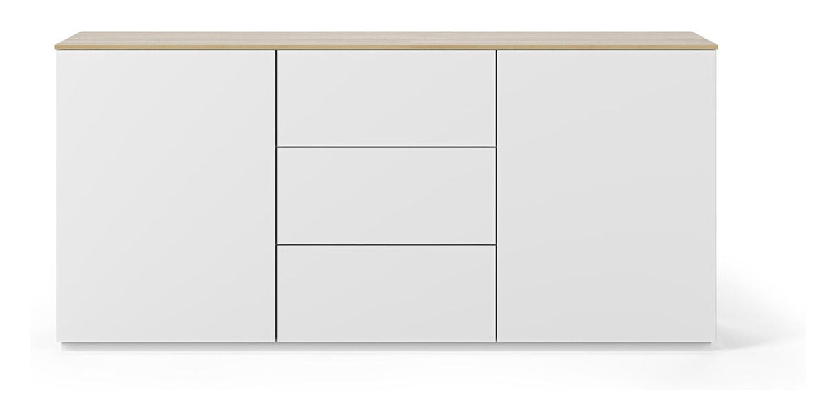 Join Sideboard with 2 doors and 3 drawers, Mat white/Oak Top, 180x50x84