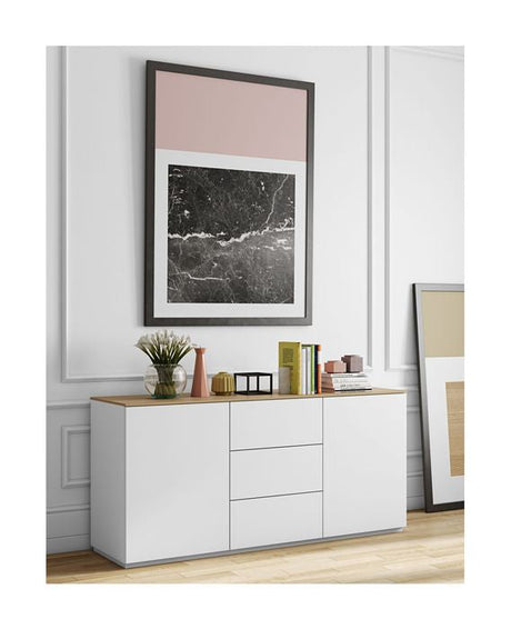 Join Sideboard with 2 doors and 3 drawers, Mat white/Oak Top, 180x50x84